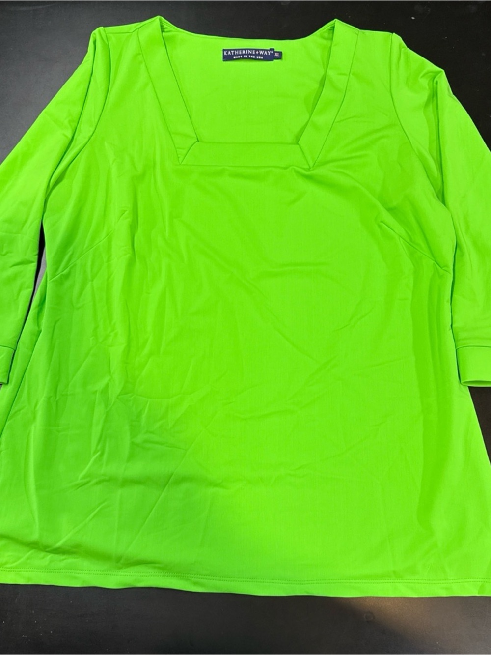 Katherine Way XL Green Tunic Top Golf Resort 3/4 Sleeve Made USA Bright